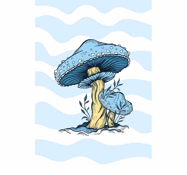 Toile fenêtre fleurs et plantes champignons bleus - TenStickers
