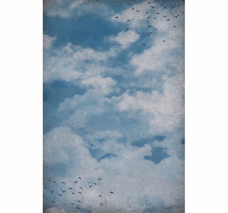 Toile fenêtre nuage ciel avec des oiseaux - TenStickers