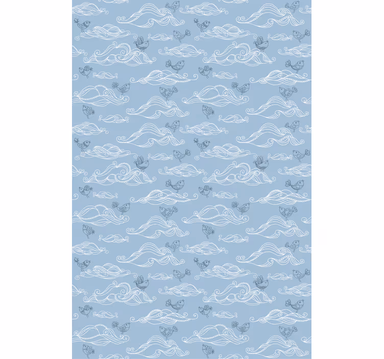Toile fenêtre nuage vagues et oiseaux qui coulent - TenStickers