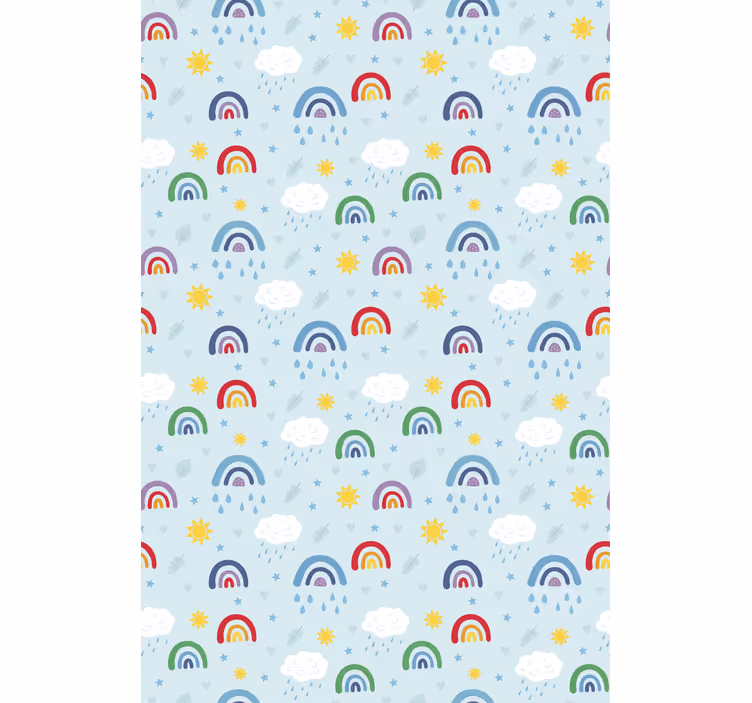 Toile fenêtre chambre enfant arcs-en-ciel et nuages bleus - TenStickers