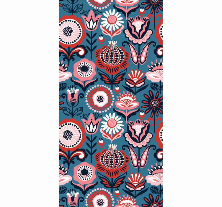 Toile fenêtre fleur motif folklorique rétro - TenStickers