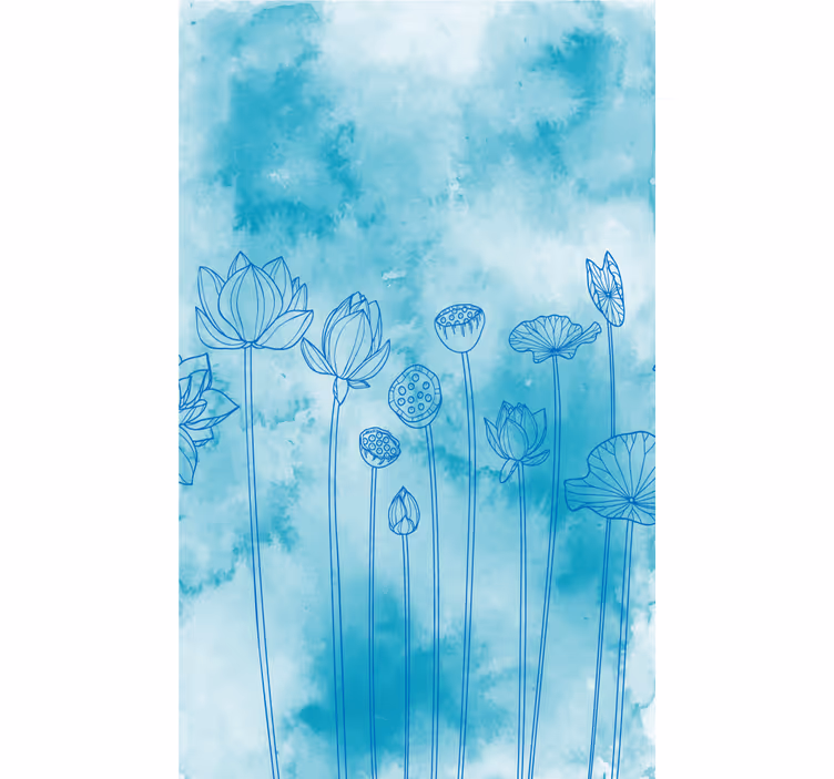 Toile fenêtre fleurs et plantes motif lotus bleu - TenStickers