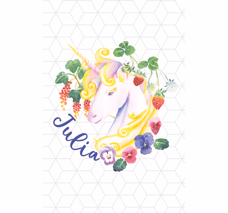 Toile fenêtre chambre enfant licorne florale avec nom - TenStickers