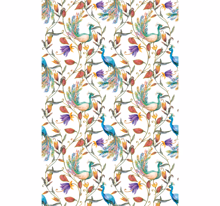 Toile fenêtre fleurs et plantes élégant motif floral de paon - TenStickers