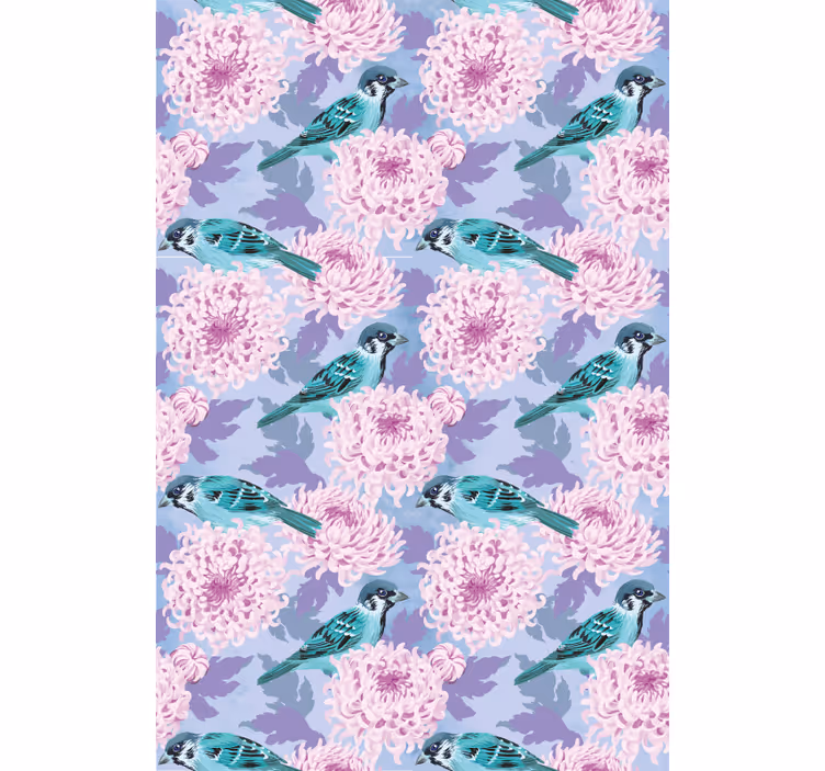 Toile fenêtre fleurs et plantes oiseaux parmi les fleurs - TenStickers