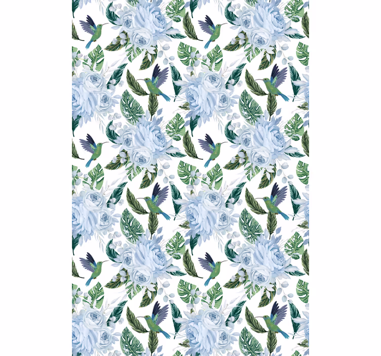 Toile fenêtre fleurs et plantes colibris et roses - TenStickers
