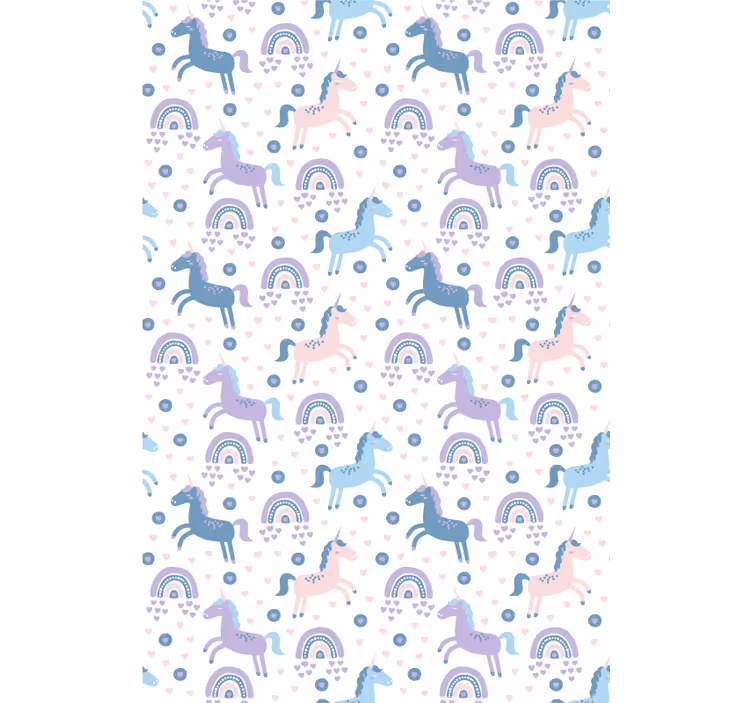 Toile fenêtre chambre enfant licornes bleues et arcs-en-ciel - TenStickers