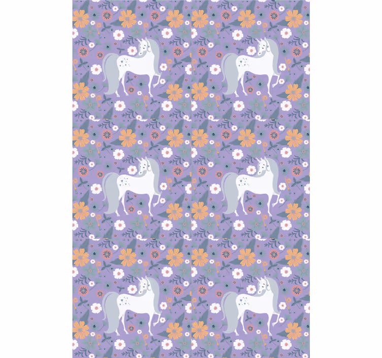 Toile fenêtre chambre enfant licornes et fleurs violettes - TenStickers