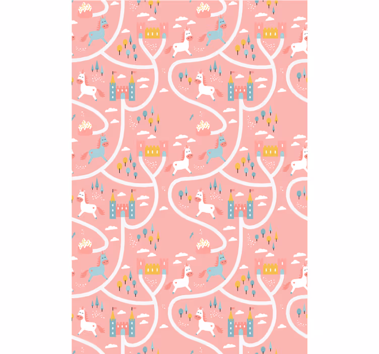 Toile fenêtre chambre enfant châteaux et licornes - TenStickers