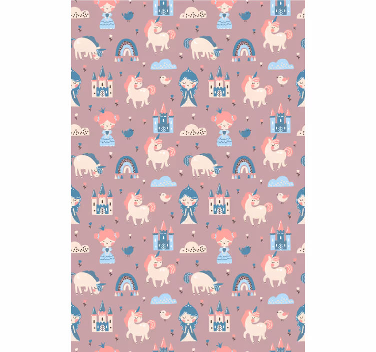 Toile fenêtre chambre enfant licornes et châteaux - TenStickers
