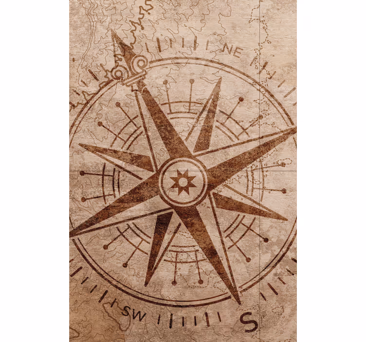 Toile fenêtre carte du monde conception de boussole vintage - TenStickers