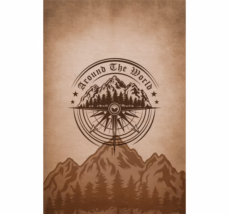 Toile fenêtre salon conception de boussole de montagne - TenStickers