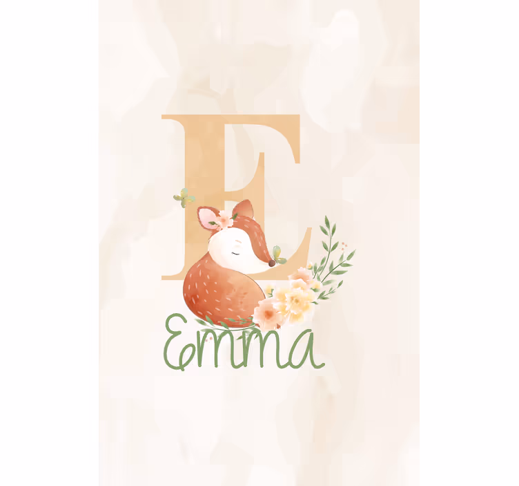Toile fenêtre chambre enfant renard avec initiale et nom - TenStickers