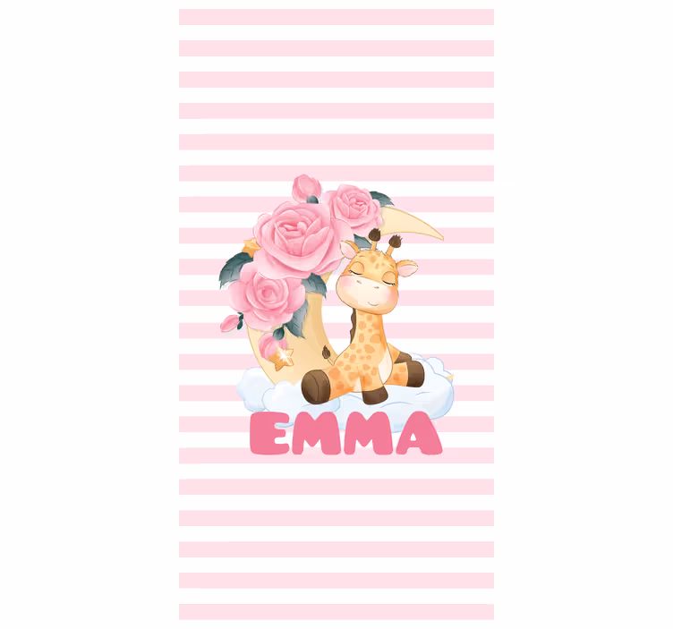 Toile fenêtre personnalisé girafe avec des roses - TenStickers