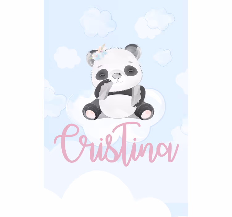 Toile fenêtre chambre enfant bébé panda assis avec son nom - TenStickers