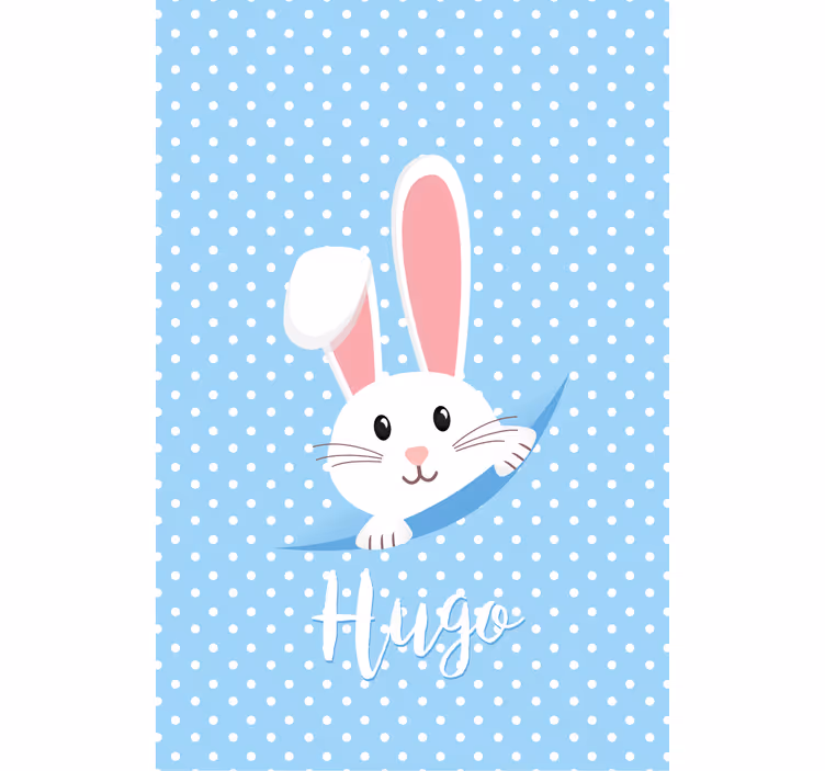 Toile fenêtre chambre bébé lapin blanc avec nom - TenStickers