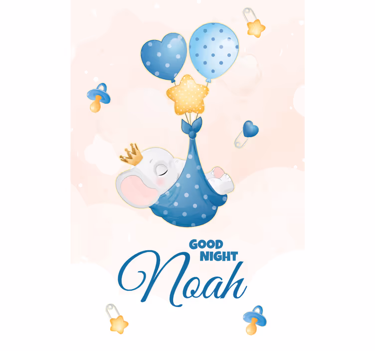 Toile fenêtre chambre bébé bonne nuit éléphant avec nom - TenStickers