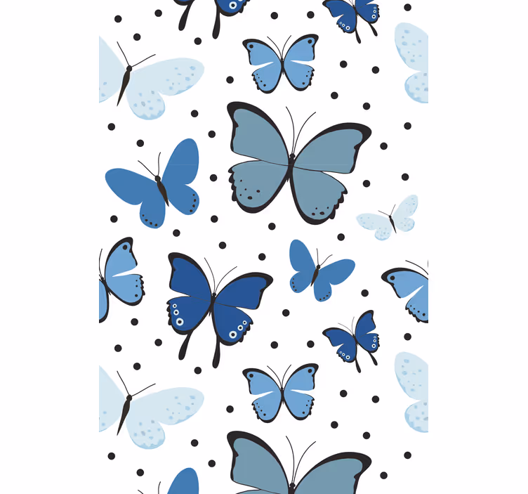 Toile fenêtre papillon bleu flottant et points - TenStickers