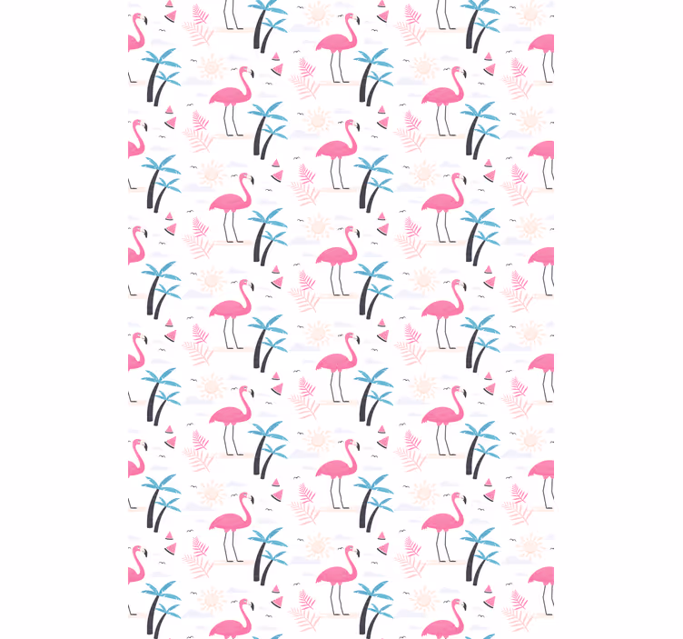 Toile fenêtre animaux motif tropical de flamants roses - TenStickers