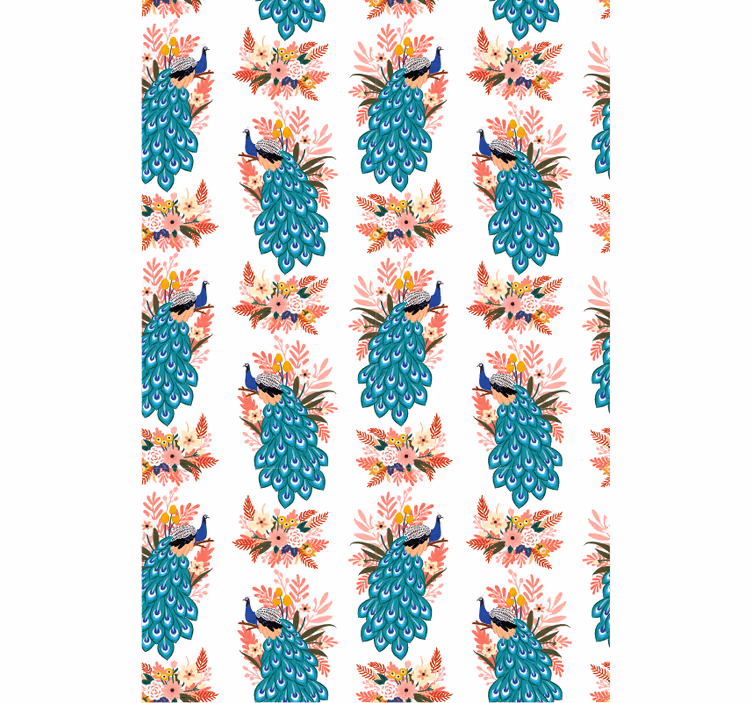 Toile fenêtre fleurs et plantes paons parmi les fleurs - TenStickers