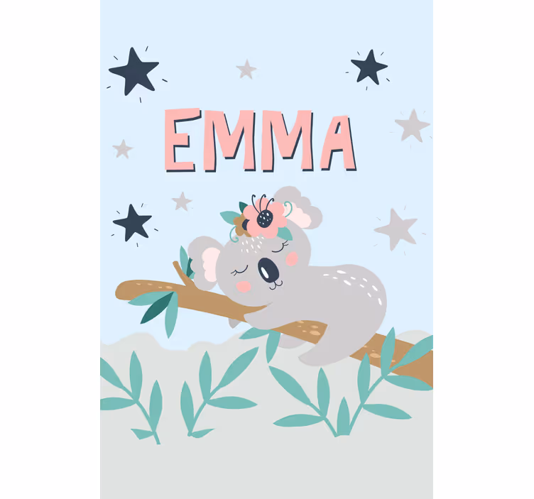Toile fenêtre chambre enfant bébé koala avec son nom - TenStickers