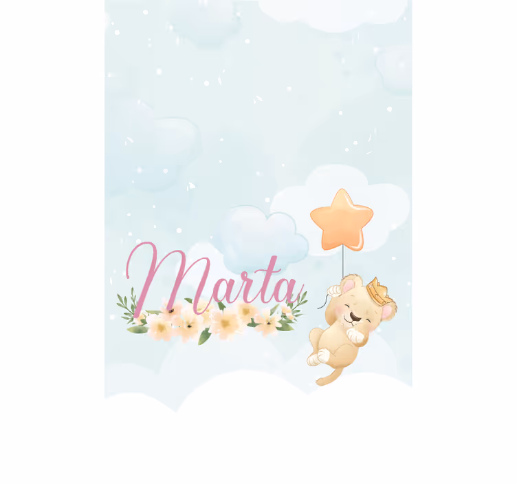 Toile fenêtre chambre bébé lionceau étoile et prénom - TenStickers