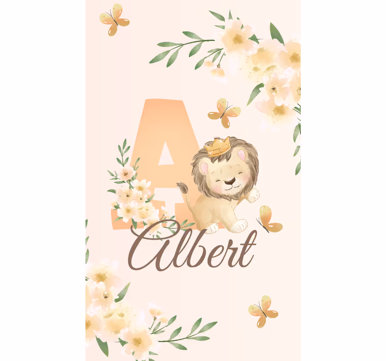 Toile fenêtre chambre enfant bébé lion avec nom et initiale - TenStickers