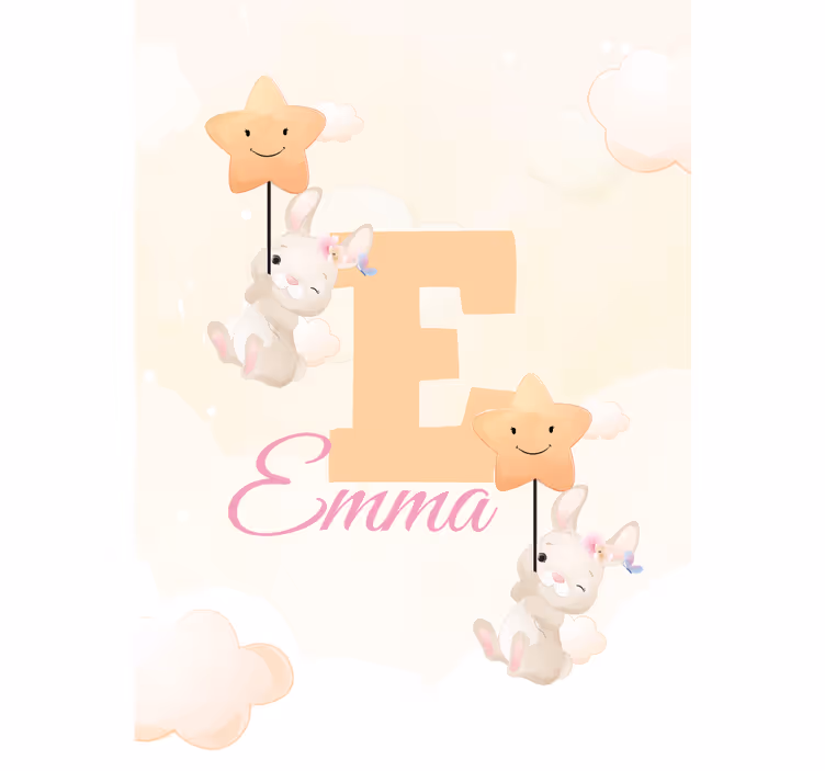 Toile fenêtre chambre enfant lapins avec étoiles nom - TenStickers