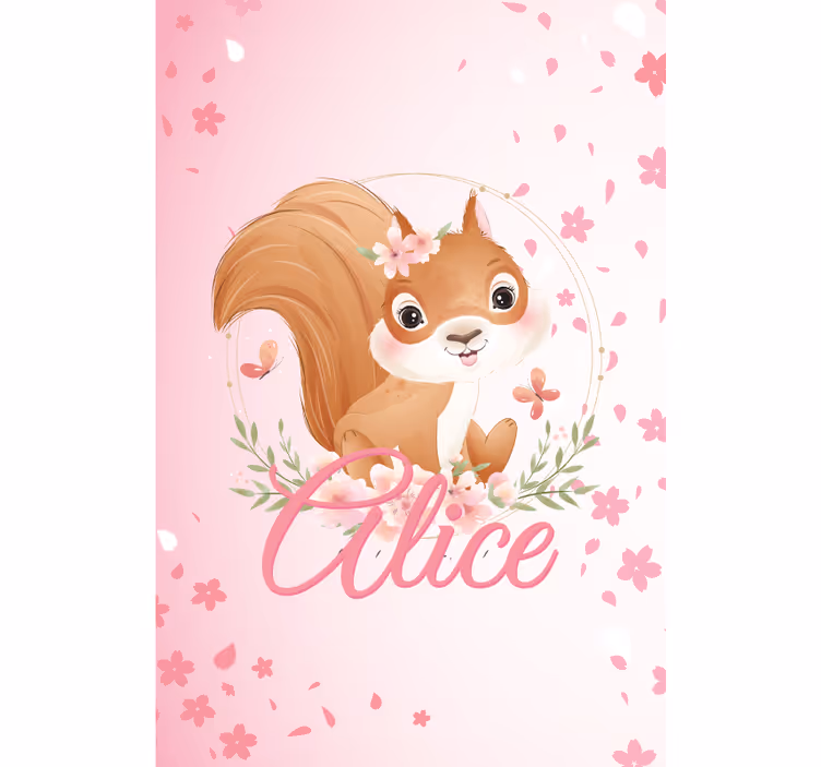 Toile fenêtre chambre enfant écureuil avec nom - TenStickers