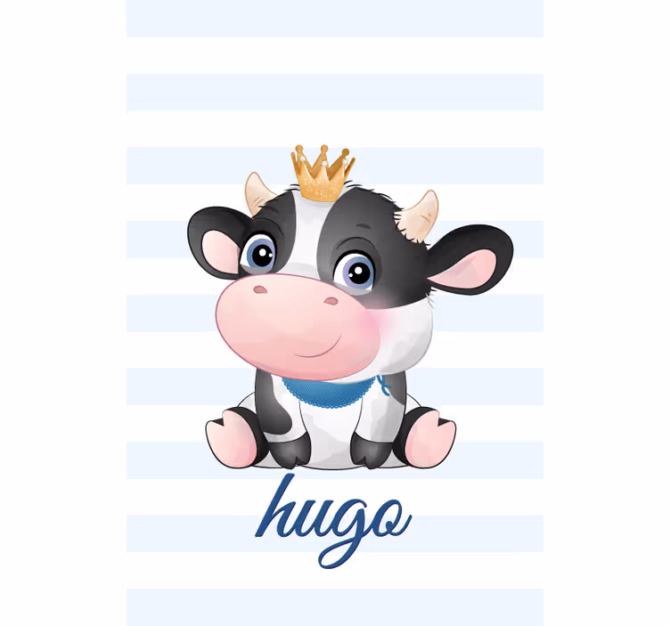 Toile fenêtre chambre enfant vache couronnée avec nom - TenStickers