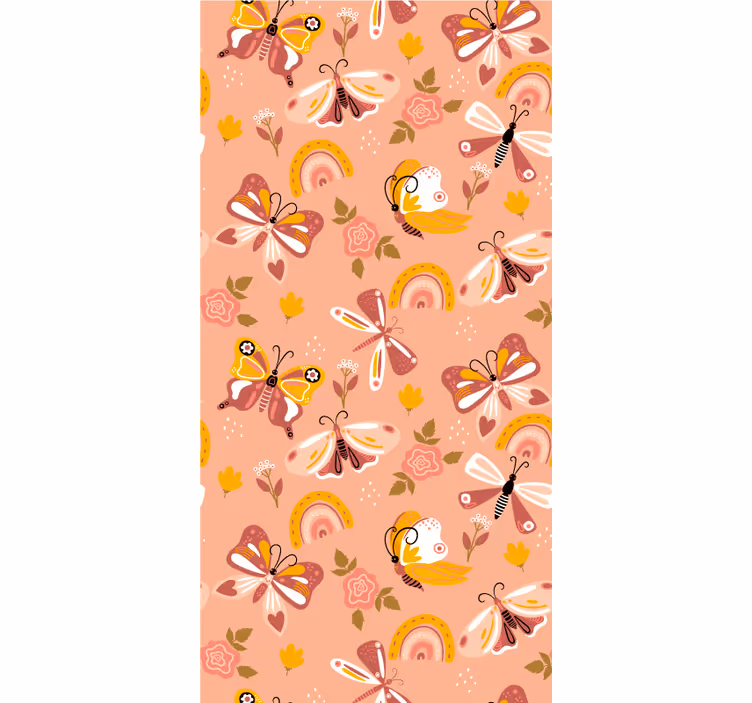 Toile fenêtre papillon motif flottant rose - TenStickers