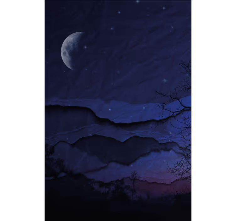 Toile fenêtre original horizon superposé au clair de lune - TenStickers