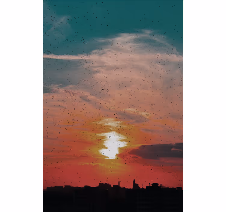 Toile fenêtre nuage coucher de soleil sur la ville - TenStickers