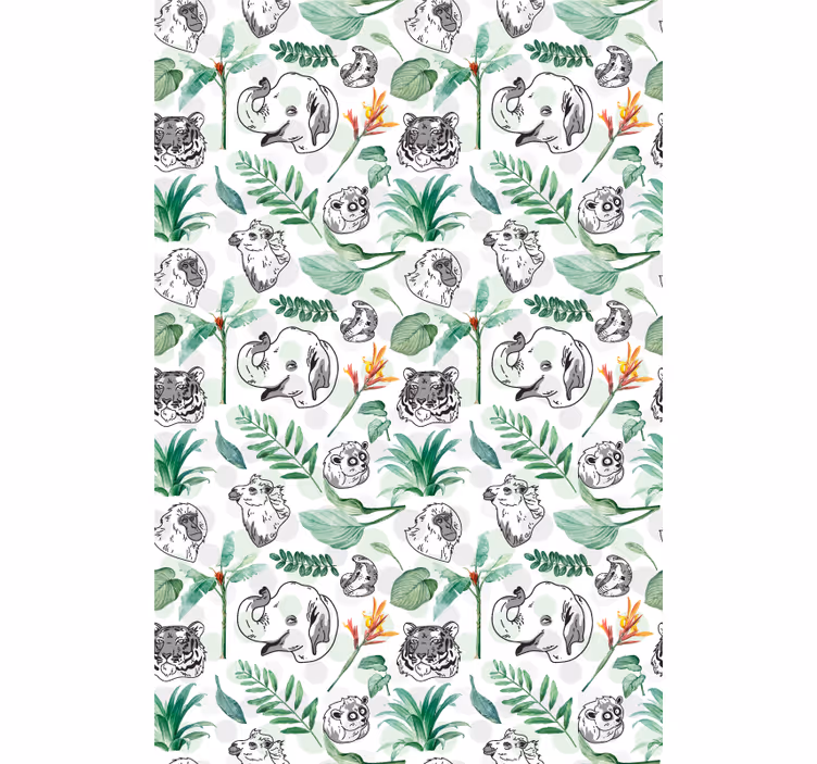 Toile fenêtre chambre enfant animaux de la jungle verte - TenStickers
