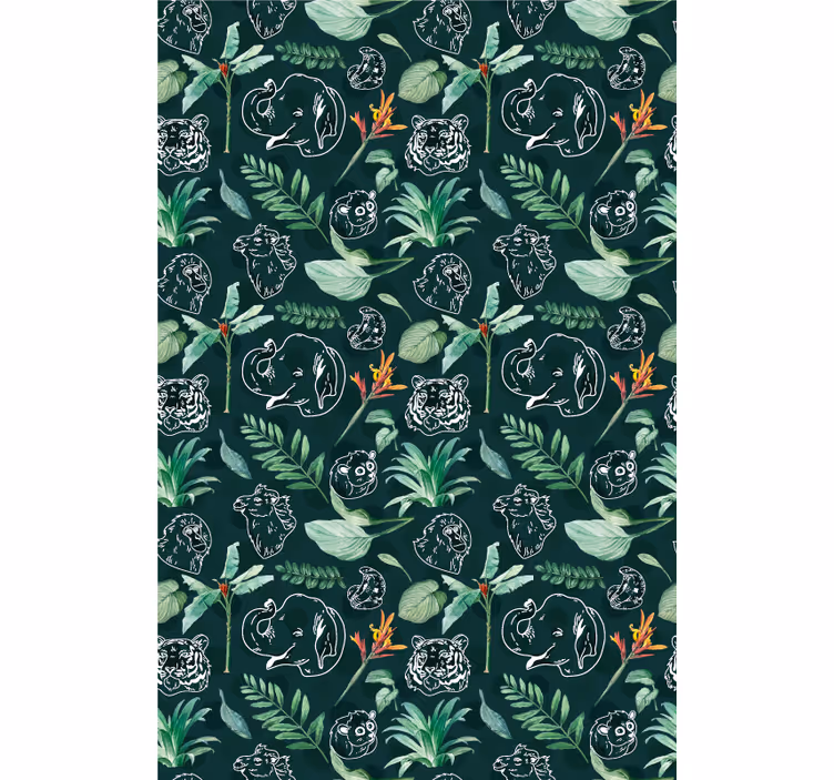 Toile fenêtre animaux croquis animalier floral - TenStickers