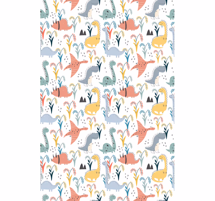 Toile fenêtre dinosaures motif scandinave coloré - TenStickers