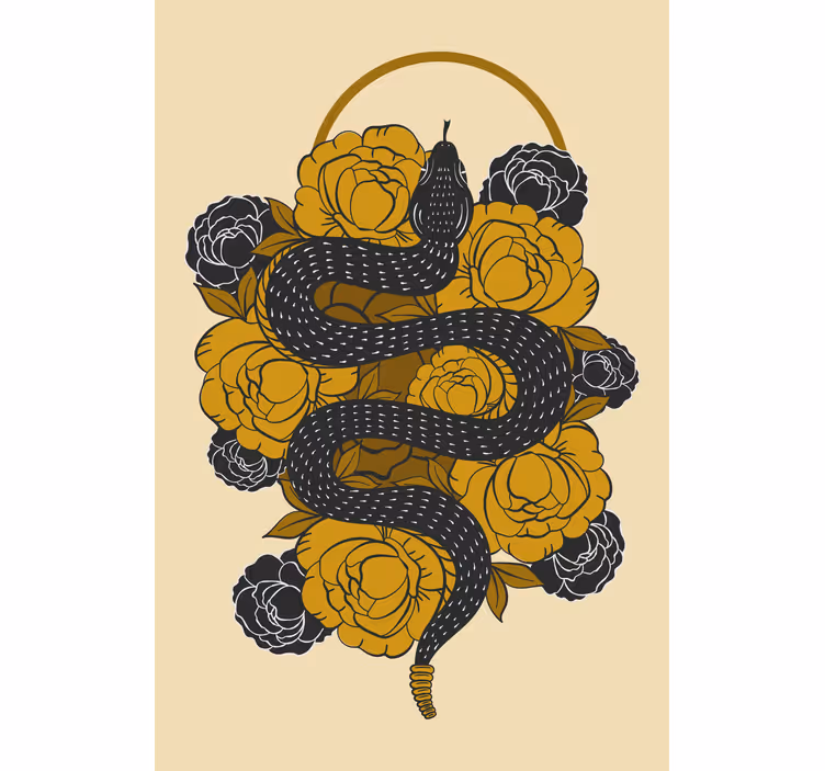Toile fenêtre animal serpent parmi les fleurs - TenStickers