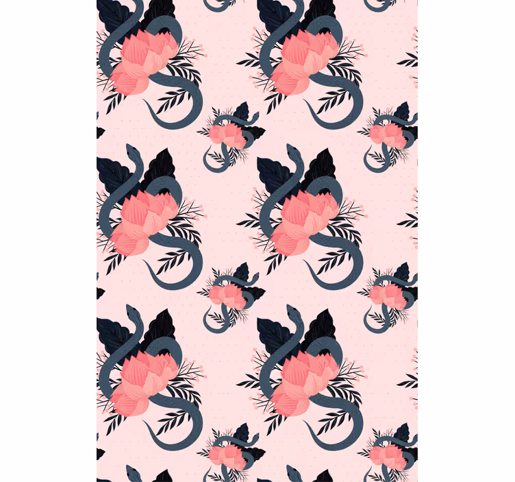 Toile fenêtre fleurs et plantes motif floral et serpent - TenStickers
