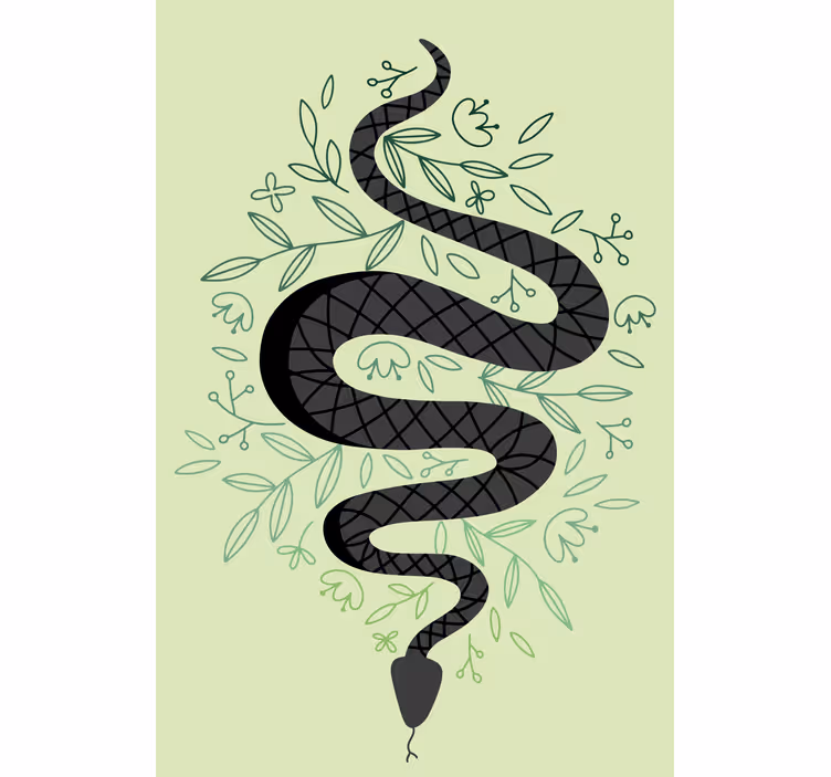 Toile fenêtre animaux serpent avec des feuilles - TenStickers