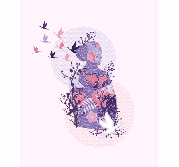 Toile fenêtre fleurs et plantes art de la silhouette florale - TenStickers