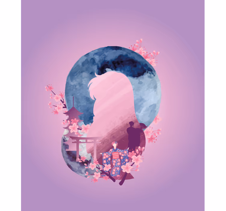Toile fenêtre romantique scène de fleurs en silhouette - TenStickers