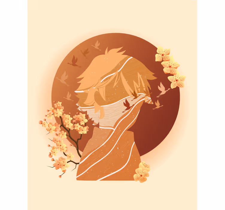 Toile fenêtre dessin silhouette de la nature asiatique - TenStickers