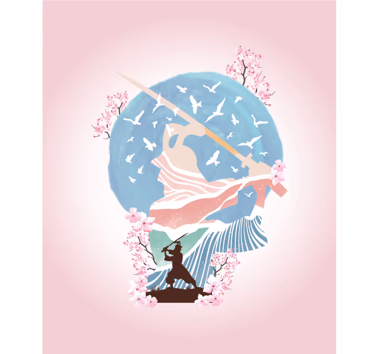Toile fenêtre dessin silhouette élégante de samouraï - TenStickers
