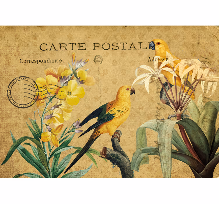 Toile fenêtre fleurs et plantes oiseau floral vintage - TenStickers