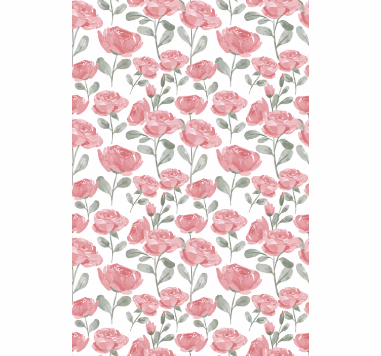 Toile fenêtre fleurs et plantes roses aquarelles - TenStickers