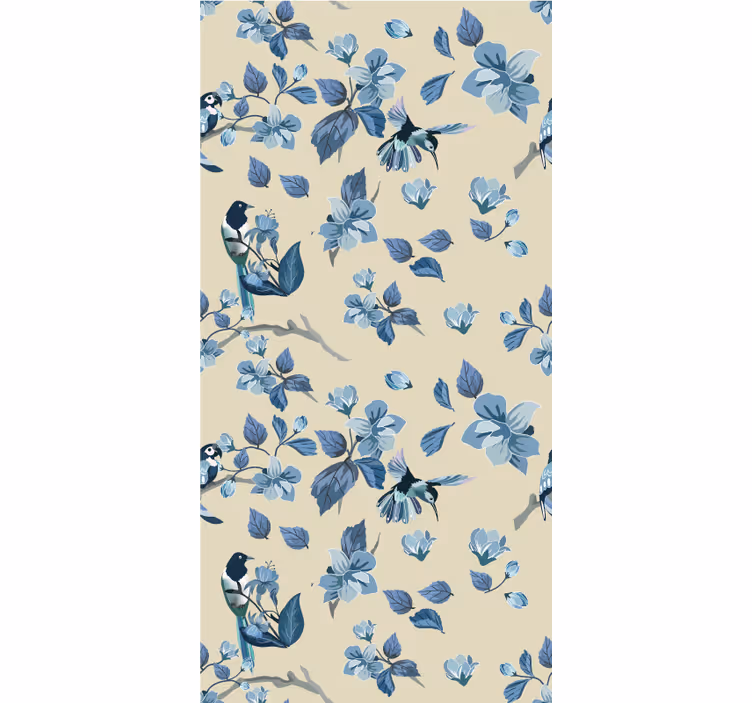 Toile fenêtre fleurs et plantes oiseaux bleus et feuilles - TenStickers