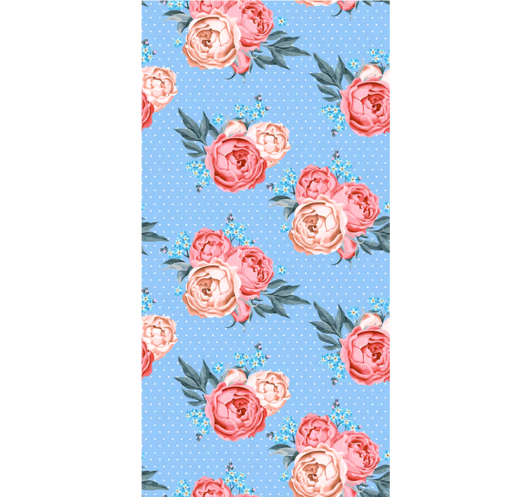Toile fenêtre fleur roses roses à floraison bleue - TenStickers