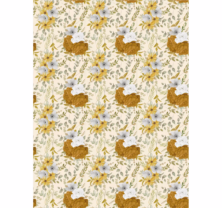 Toile fenêtre fleurs et plantes motif beige et marron - TenStickers