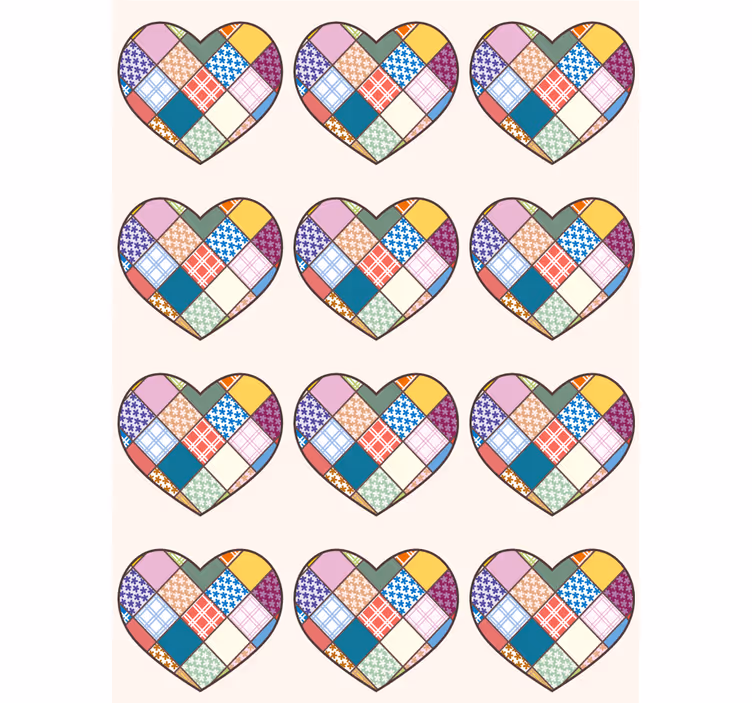 Toile fenêtre romantique coeurs patchwork colorés - TenStickers