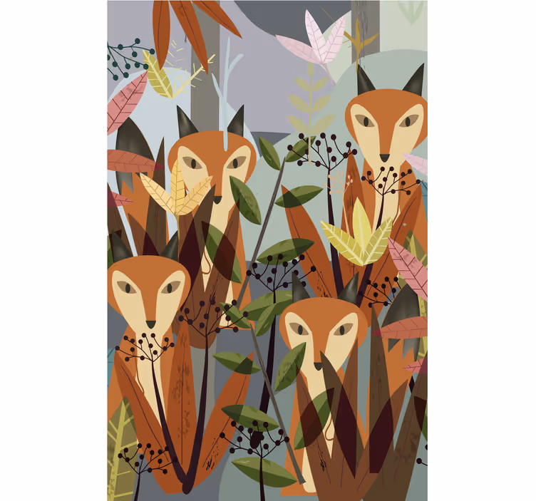 Toile fenêtre animaux renard charmant dans feuillage - TenStickers